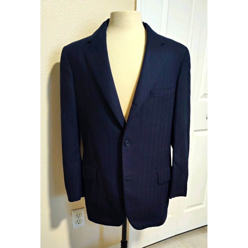 Vtg Brooks Brothers Makers Herringbone Wool Jacket 3/2 Roll 41ML Navy Blue